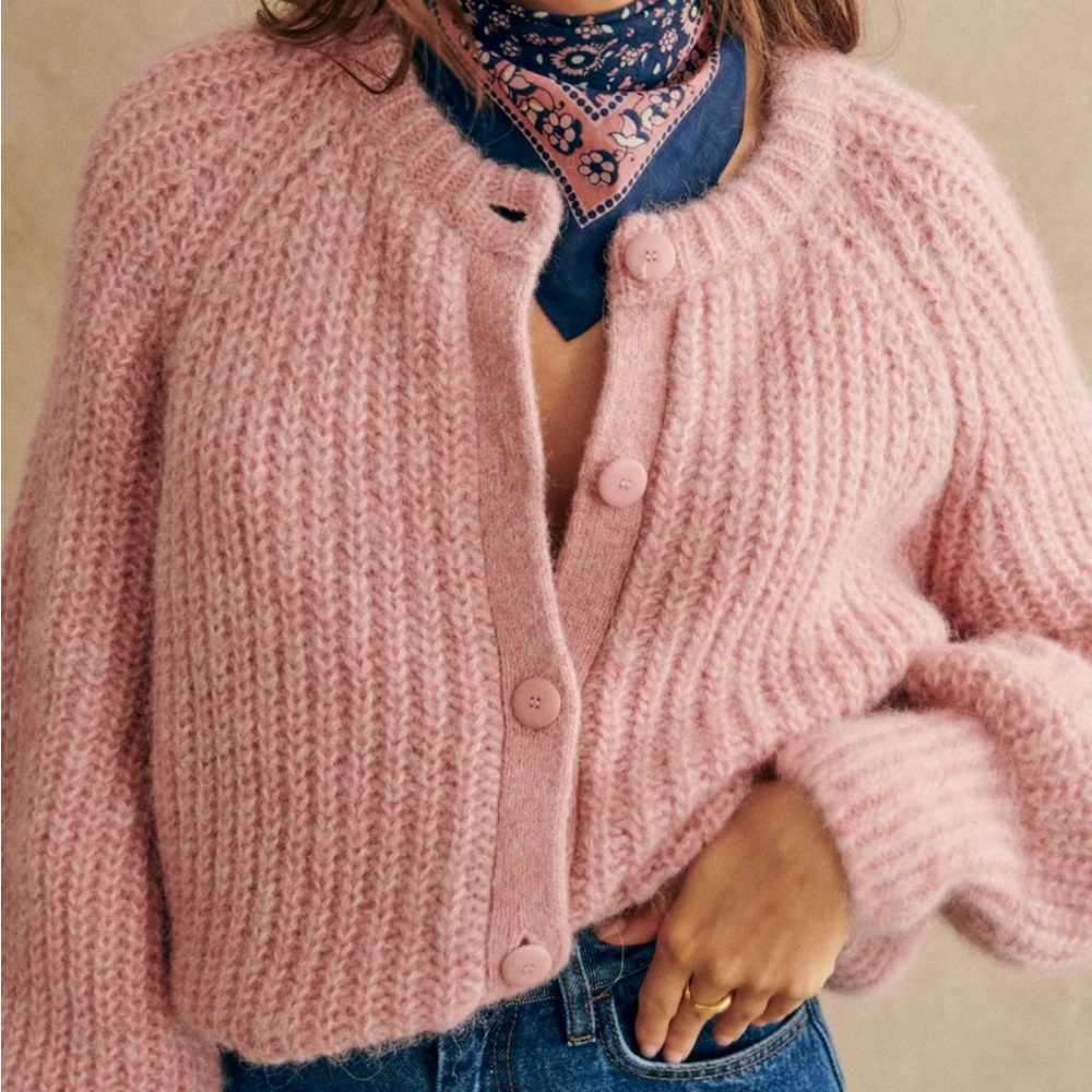 Sezane Emile Cardigan Mottled Pink - Size XXL